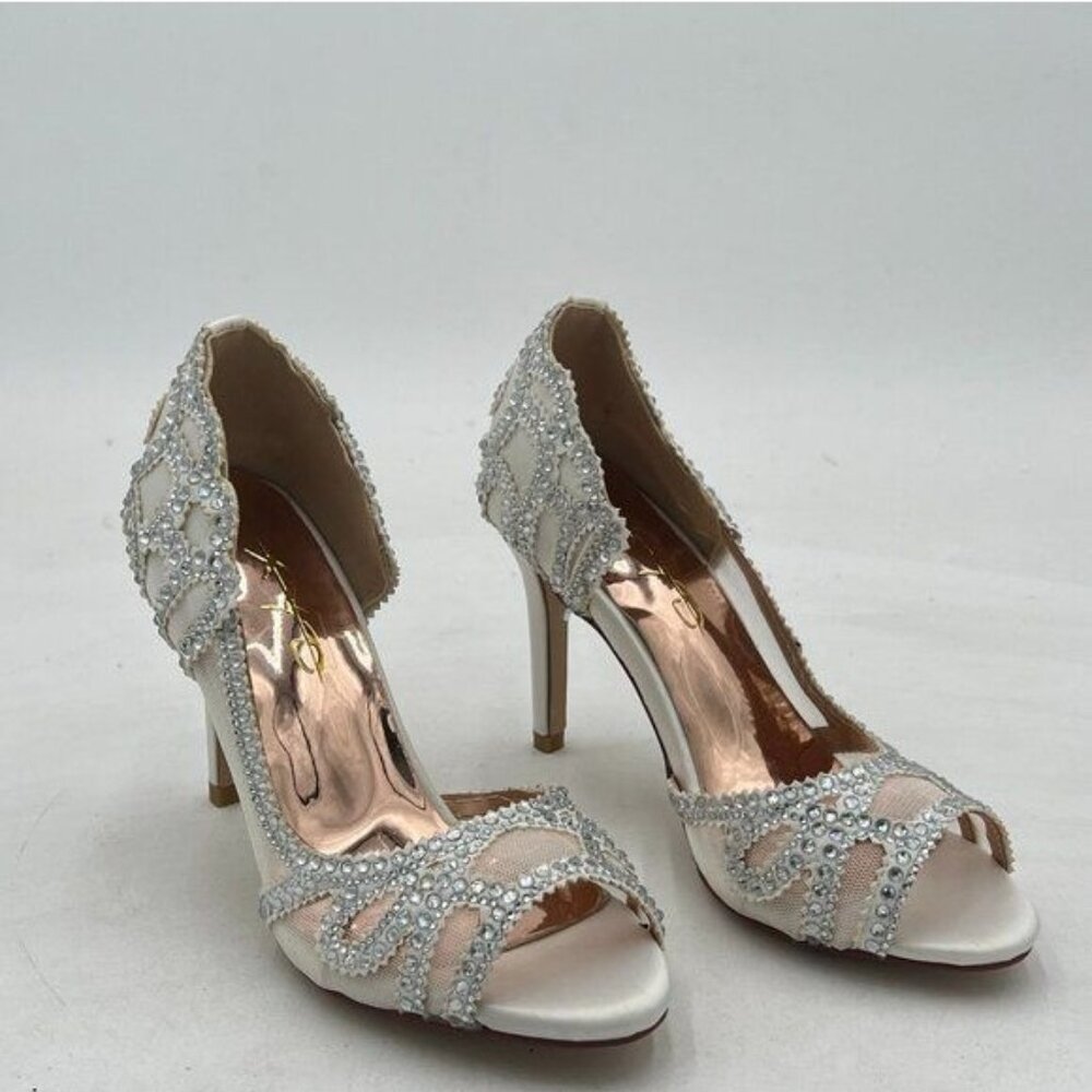 XYD Women Graceful Peep Toe Half D'Orsay Mesh Pumps Crystal Studded